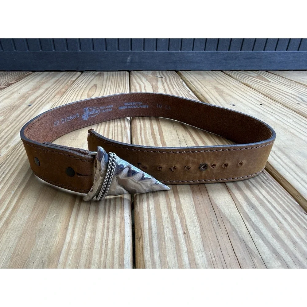 Justin Brown Top Grain Leather Western Belt With Arrowhead Shaped Buckle Size 32